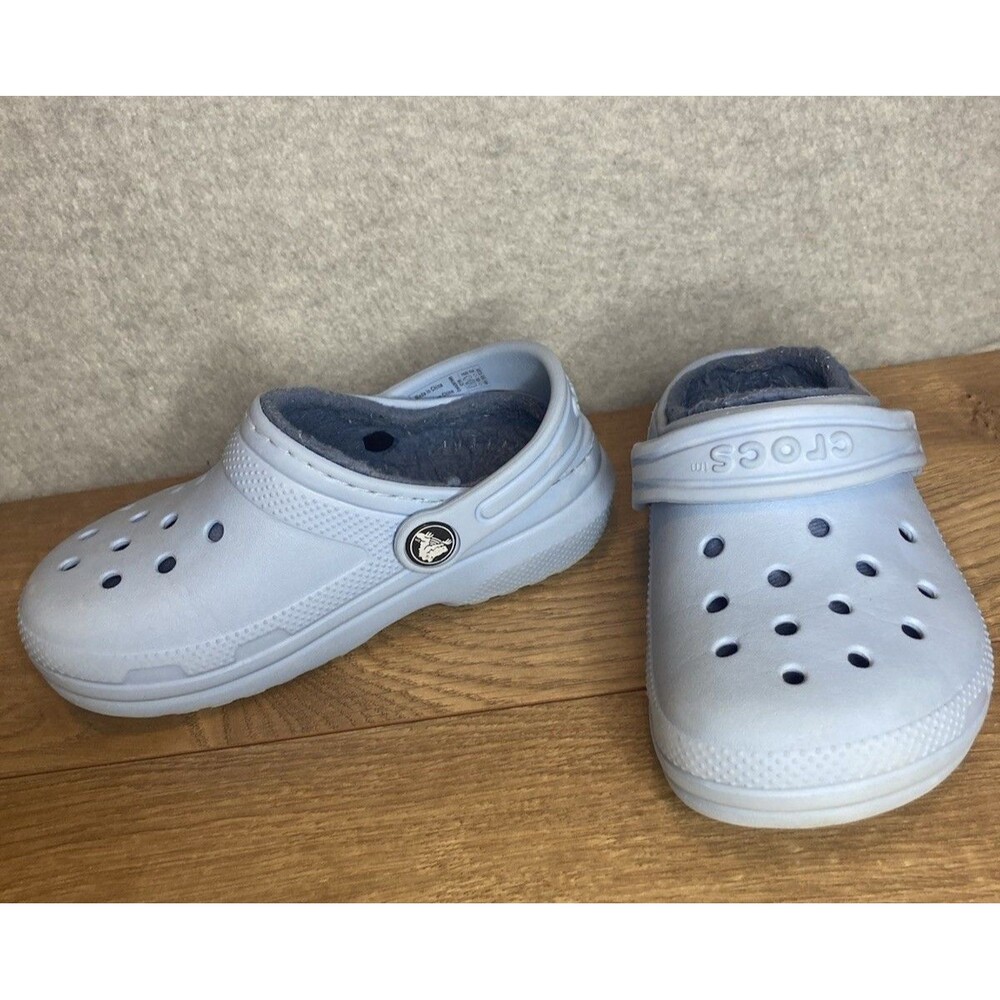 Crocs Kids Sz 10 Shoe Blue Sherpa Lined Slides Slip On